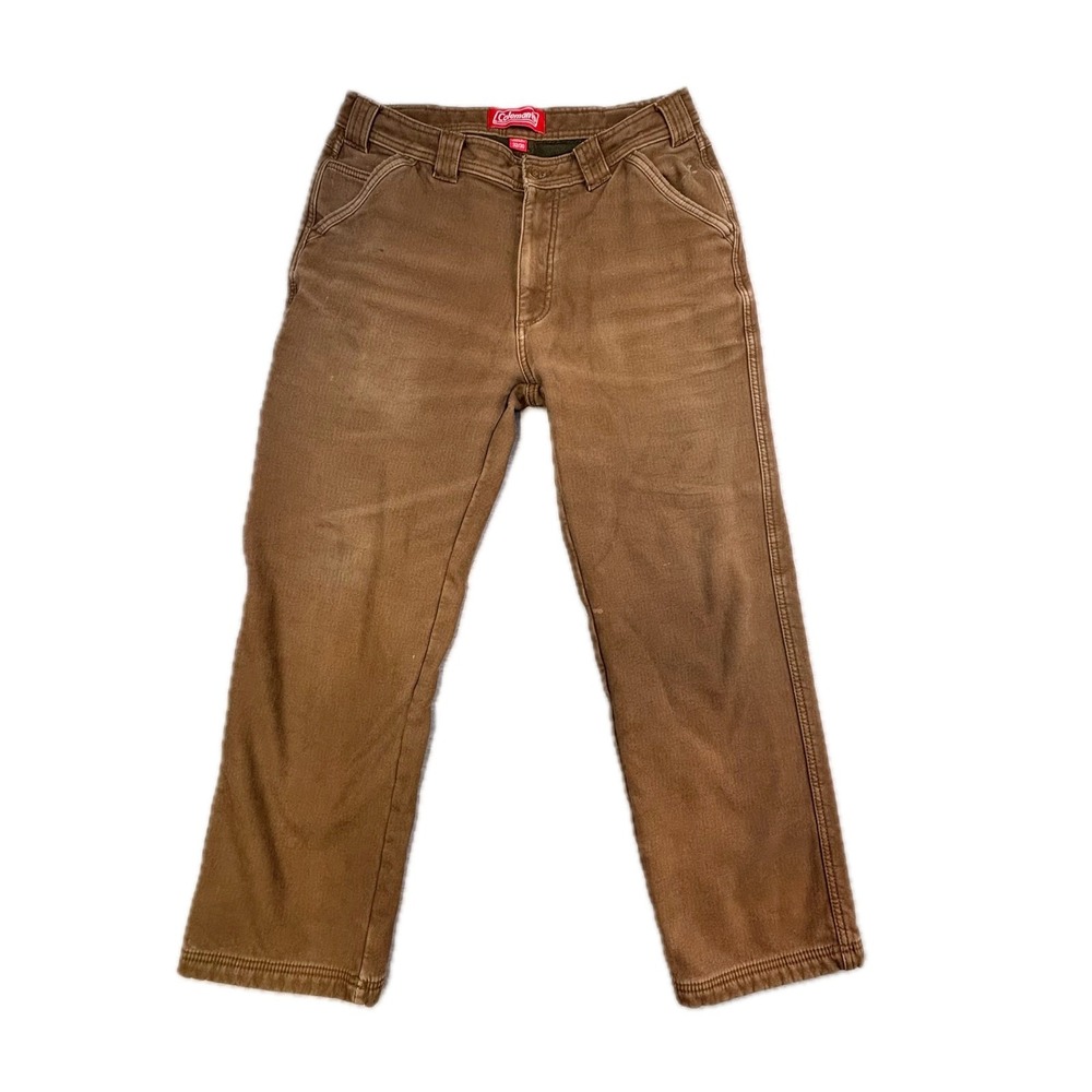 Coleman Mens Fleece Lined Canvas Carpenter Work Pants Brown 32x30 Straight Leg